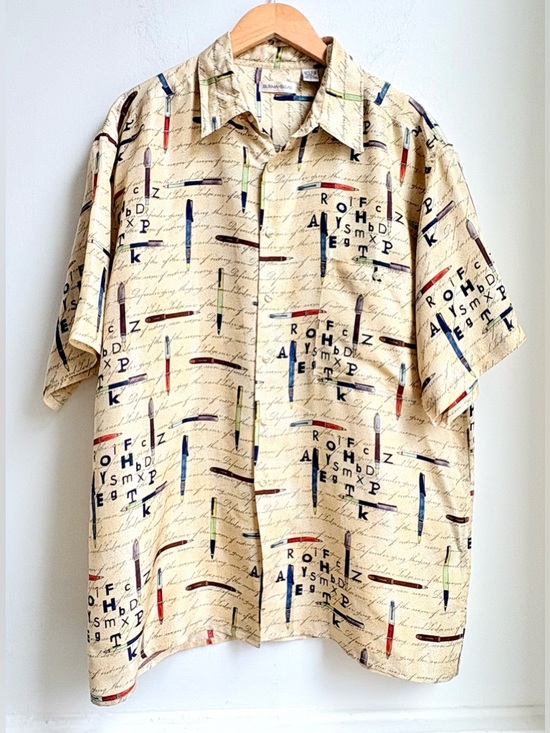 Burma Bibas Other - VTG Burma Bibas 100% Silk Novelty Print Colorful PENS Unique Men’s Shirt SIZE L